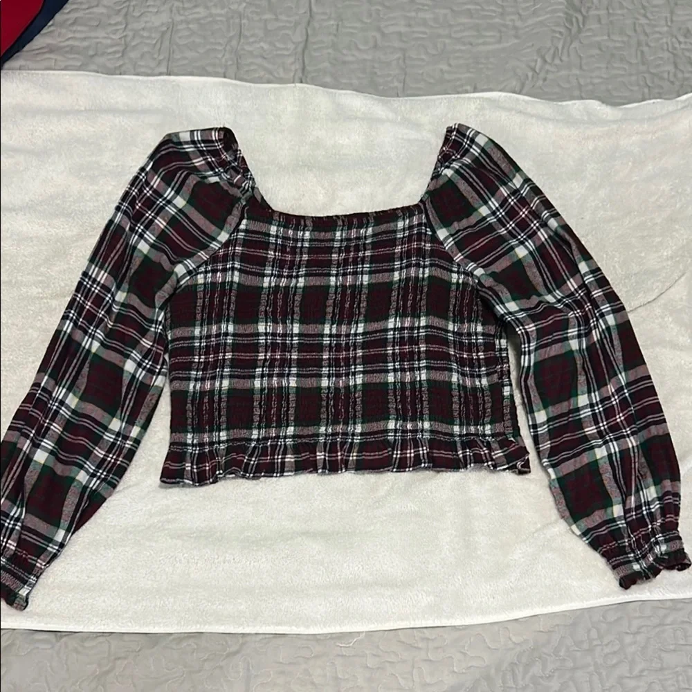 White and Purple Fitted Crop Blouse - Picture 1 of 8